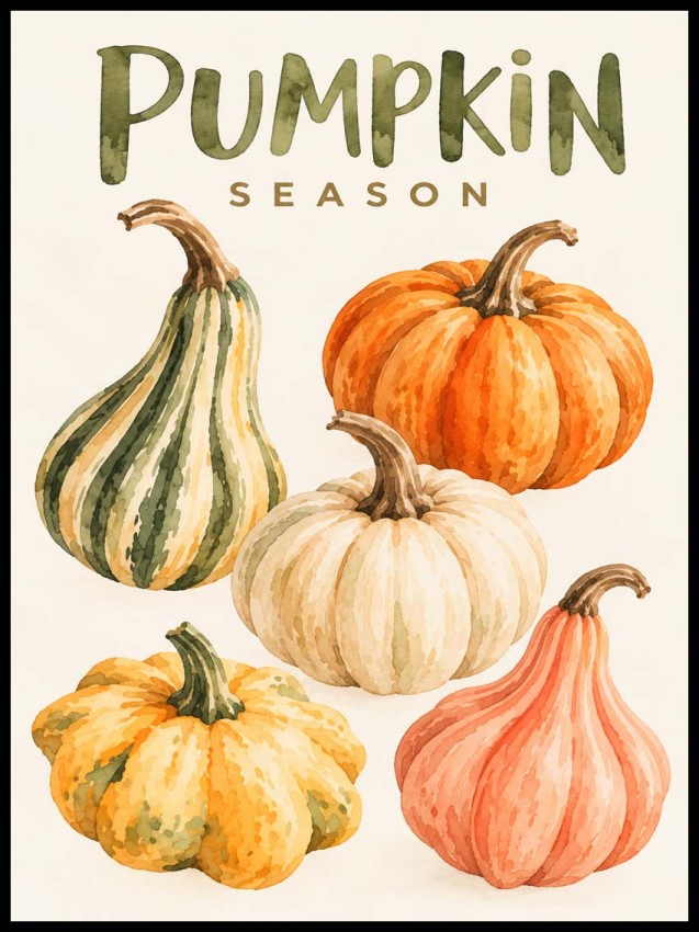 Plakat Pumpkin Season – akwarelowe dynie