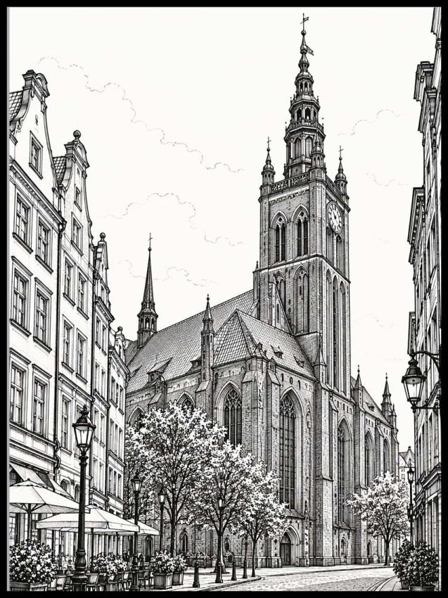 Plakat, Kościół Św. Katarzyny - Gdańsk rysunek 4rooms