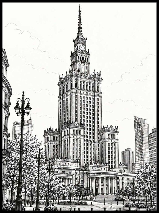 Plakat, Pałac Kultury i Nauki - Warszawa rysunek